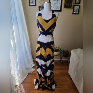 Bel Kazan, Blue, yellow and white Sz M wide jumpsuit